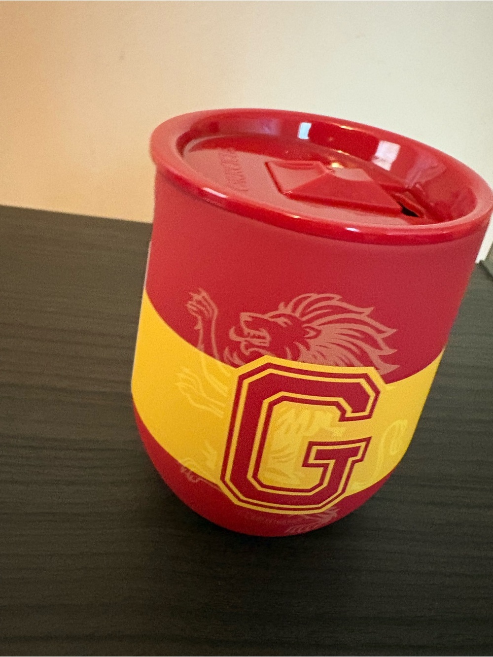 Harry Potter themed Corkcicle stemless wine cup with 'G' for Gryffindor